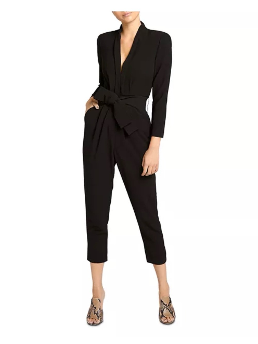 A.L.C. Kieran Plunge Neck Black Jumpsuit. Designer Long Sleeve. Size 6.